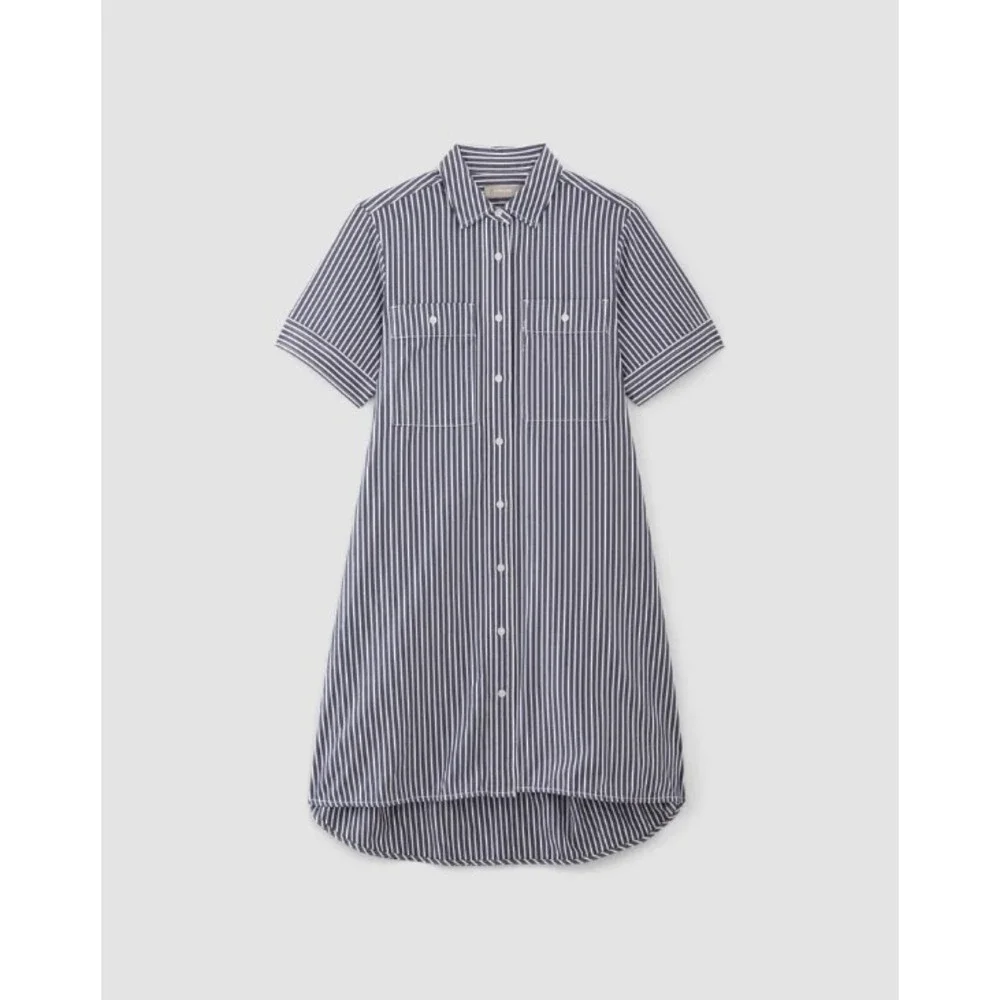 Everlane Daytripper Navy White Striped Cotton Shirt Dress High-Low Lagenlook XS - Picture 5 of 12